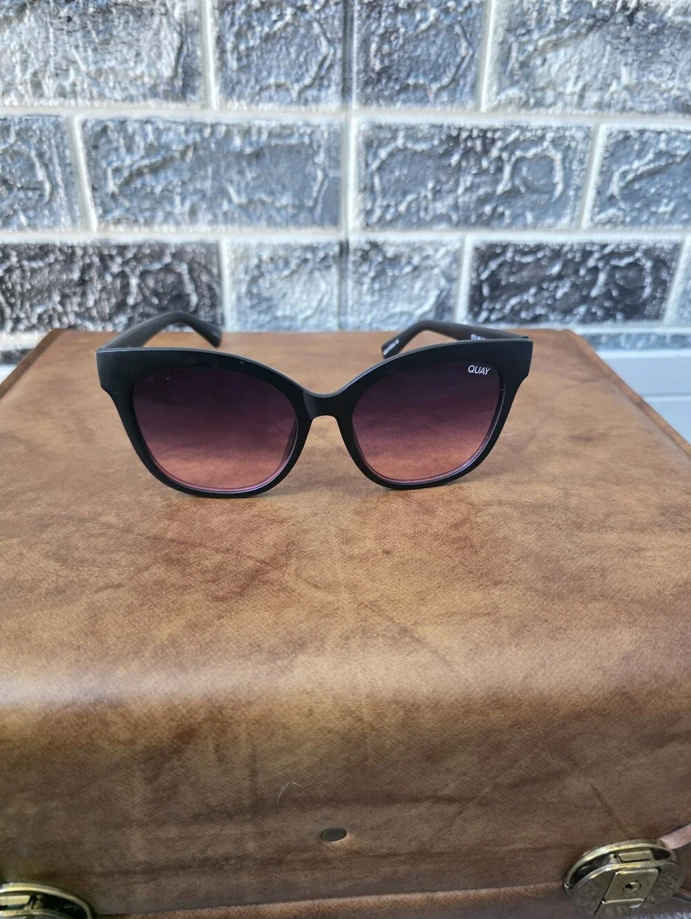 Quay Australia Cat Eye Sunglasses  Black Frame with Brown Gradient Lenses
